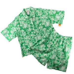 Vtg NOS 80s 90s Two Potato Resortwear Matching Vacation Set All Over Print Green
